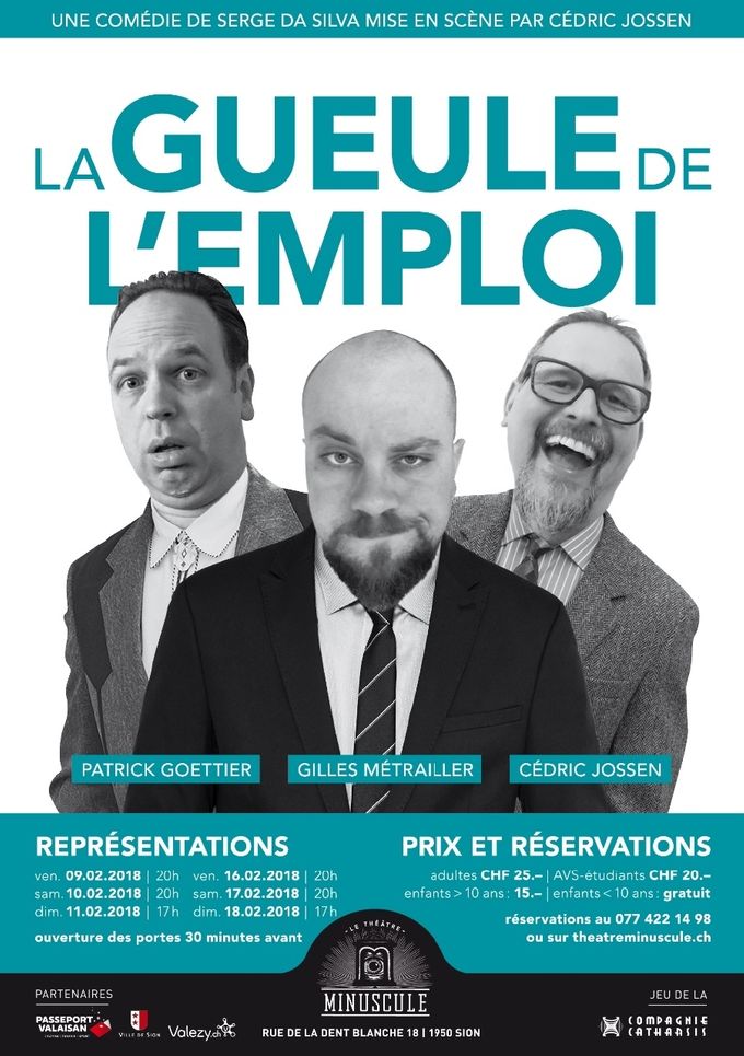 Trois hommes répondent à une annonce pour une place de cadre dans une banque. Ils ont tous les trois rendez-vous à dix heures. On va les faire attendre dans une petite salle. Ils vont tour-à-tour faire avec, sympathiser, s’interroger sur le procédé ou échafauder des plans, seul ou à deux pour évincer le ou les autres.
Une pièce jouée plus de 600 fois à Paris. Un texte qui fait ressortir les dessous de chacun lorsque l’on veut obtenir quelque chose au détriment des autres. Une pièce qui traite sérieusement le sujet dans un style désopilant. On s’interroge et on rit du début à la fin.
On y retrouve des habitués de la Compagnie Catharsis en les personnes de Gilles Métrailler, Patrick Goettier et Cédric Jossen
